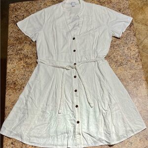 Nine West White Mandarin Collar A-Line Mini Dress